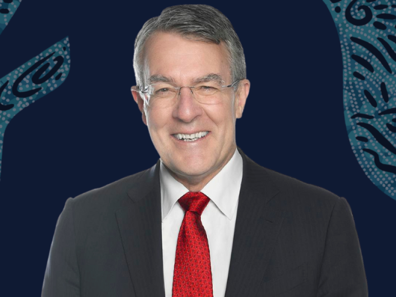 Attorney-General Mark Dreyfus smiling, wears glasses, suit and red tie