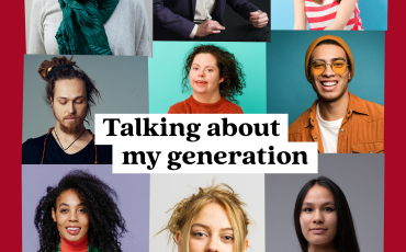 Talking about my generation report cover, with faces of young people